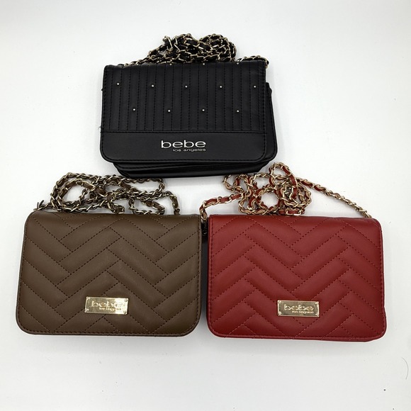 bebe Handbags - 3 Bebe Los Angeles Quilted Crossbody Bag Black Brown Red Studded Chevron Purse